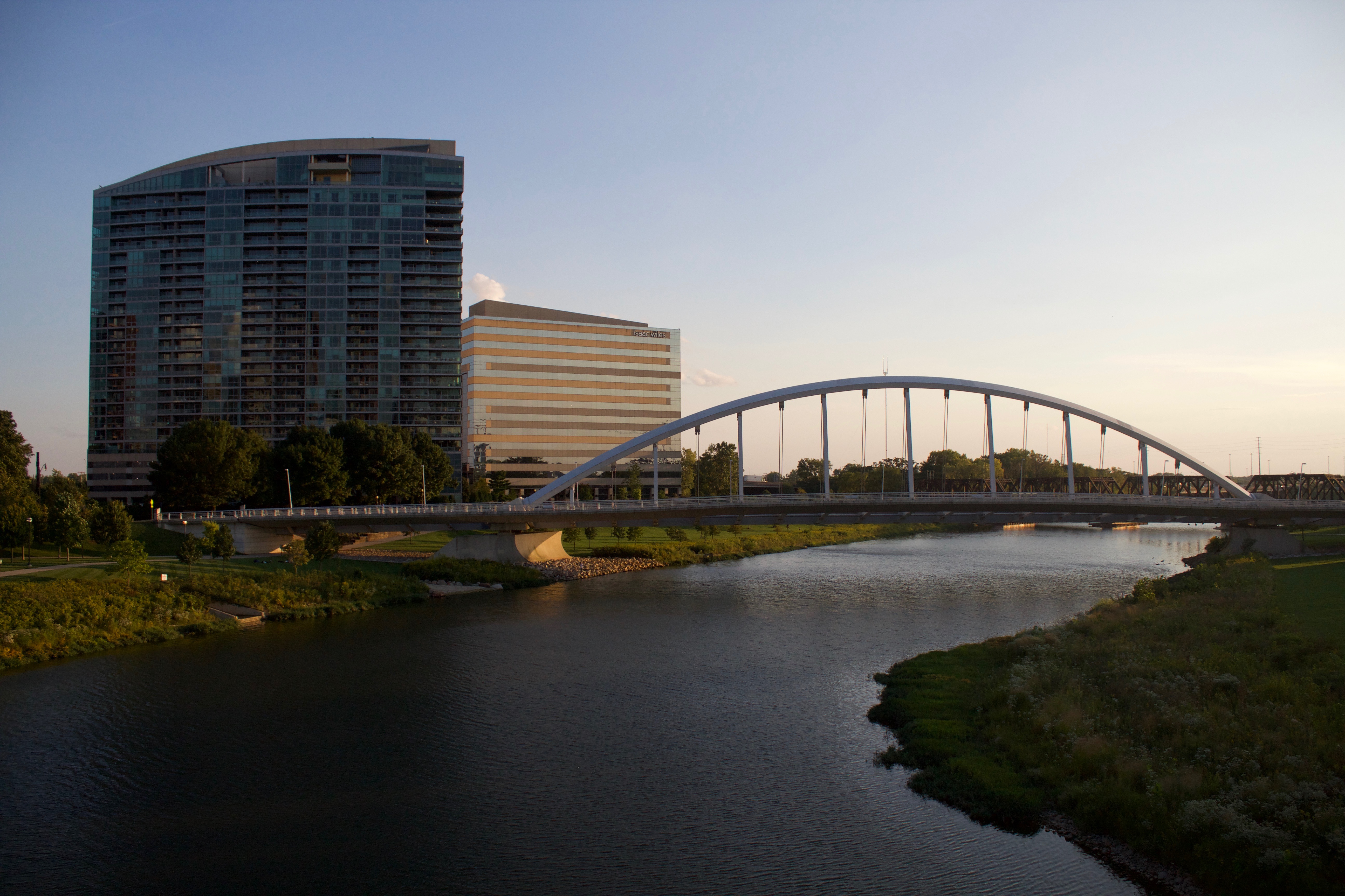 The Scioto River in Columbus, Ohio, that is very reminiscent to Dublin's river Liffey and bridges in Ireland