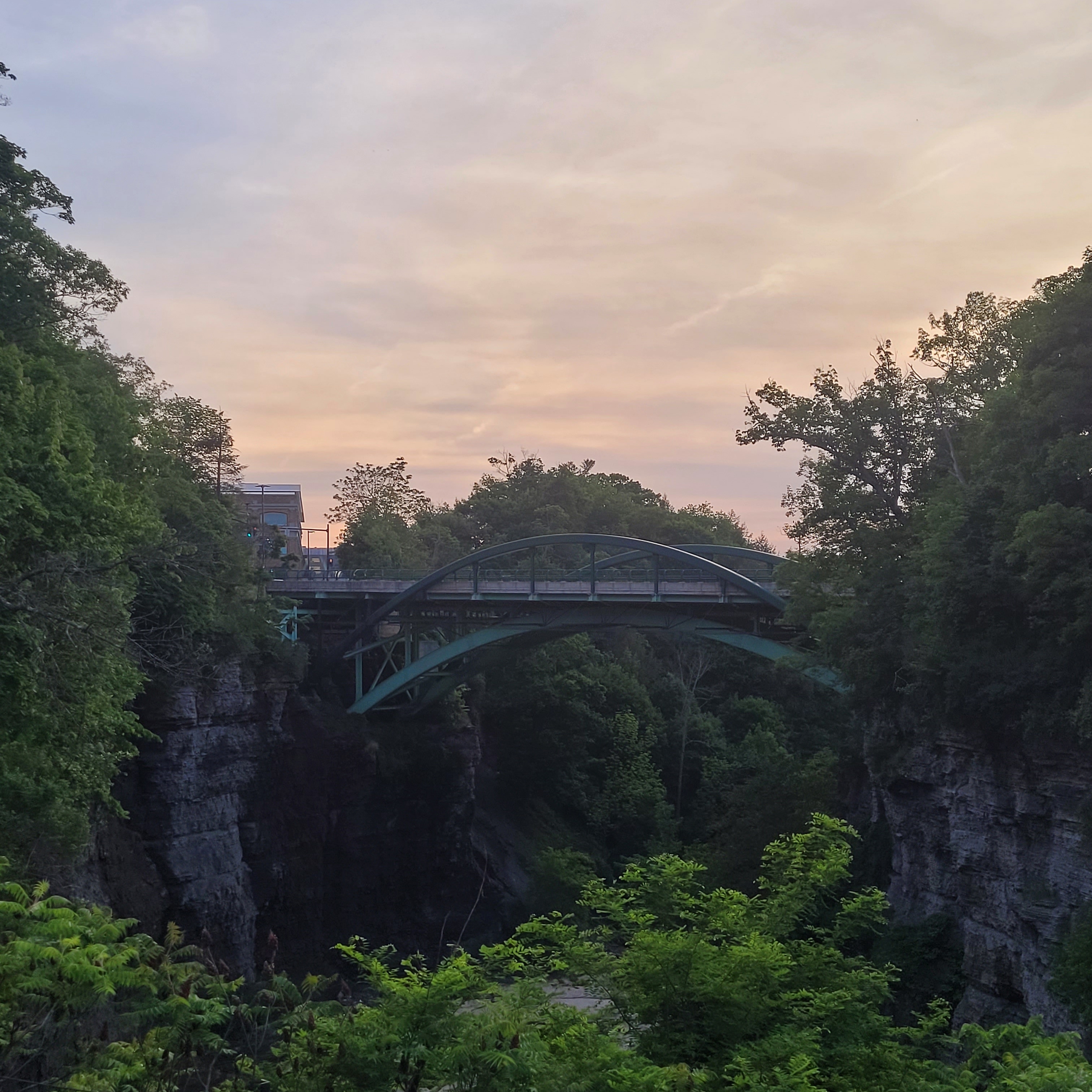 The view on the bridge overlooking the Triphammer Falls, in Ithaca, NY